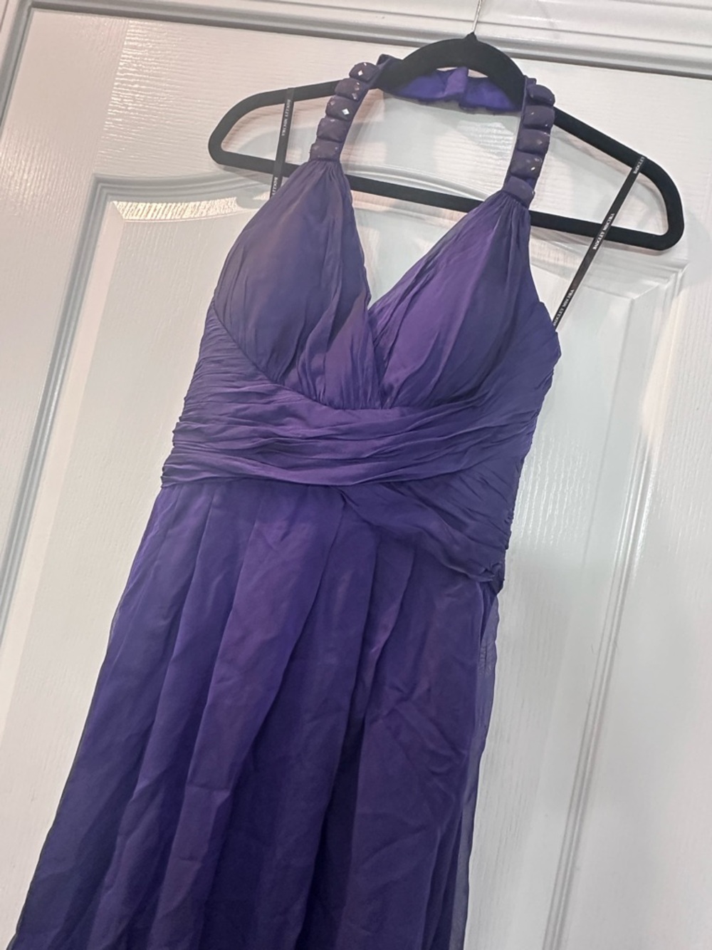 Badgley Mischka purple formal beaded halter dress gown 100% silk size 4